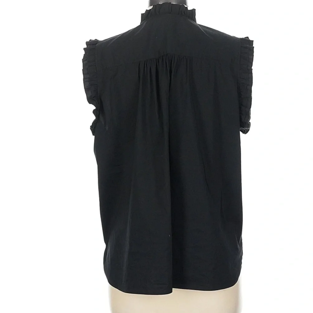 FINLEY Byrdee Sleeveless Silky Poplin Black Ruffled Top Black Size Large - Picture 5 of 9